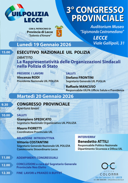 Uil Polizia Lecce: al via il 3° Congresso Provinciale