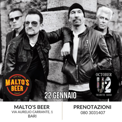 OCTOBER tributo agli U2 live al MALTO'S BEER