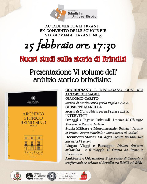 PAGINE ERRANTI: Presentazione del "VI VOLUME DELL’ARCHIVIO STORICO BRINDISINO"