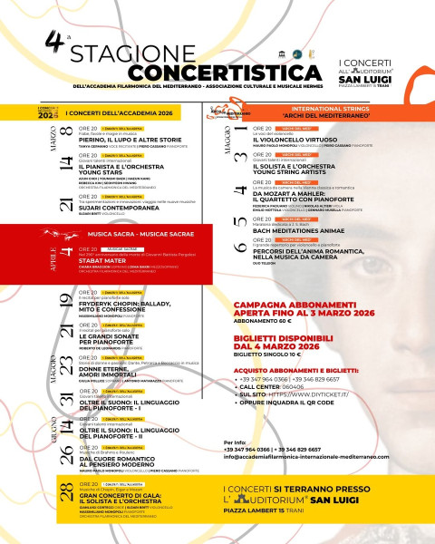 4a STAGIONE CONCERTISTICA - I CONCERTI DELL'ACCADEMIA - INTERNATIONAL STRING Archi del Mediterraneo - Musicae Sacrae