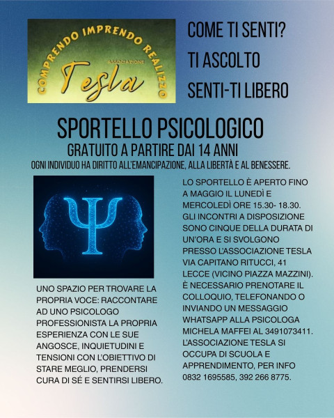 Come ti senti? Ti ascolto. Sentiti libero. A Lecce sportello psicologico gratuito per i cittadini