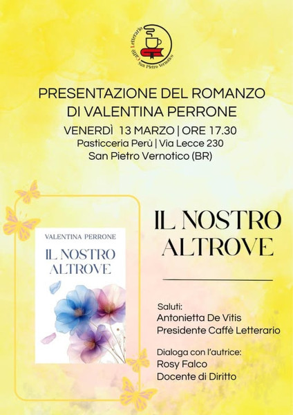 Il nostro altrove: a San Pietro Vernotico (BR) il nuovo romanzo di Valentina Perrone