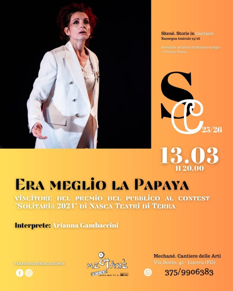 LO SPETTACOLO ' ERA MEGLIO LA PAPAYA' IN SCENA  A LUCERA