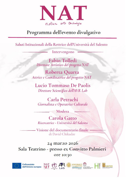 ITI Italia e AVR Lab dell’Unisalento presentano i risultati del loro impegno in NAT  Nature Arts and Technologies