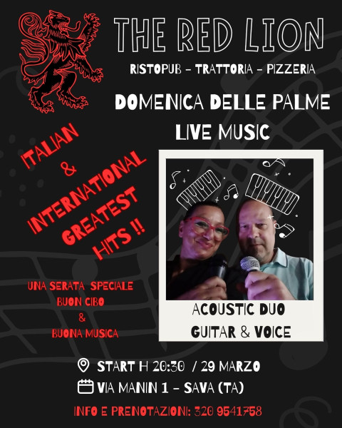 Domenica delle Palme : Live Duo al The Red Lion - Sava