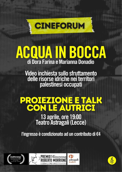 Il docufilm "Acqua in bocca" racconta la crisi idrica palestinese nella Sala Astràgali di Lecce