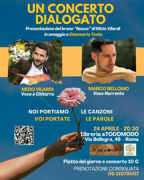 A Roma un concerto dialogato tra canzoni e parole: Mizio Vilardi presenta Nouve da Libreria aTodomodo