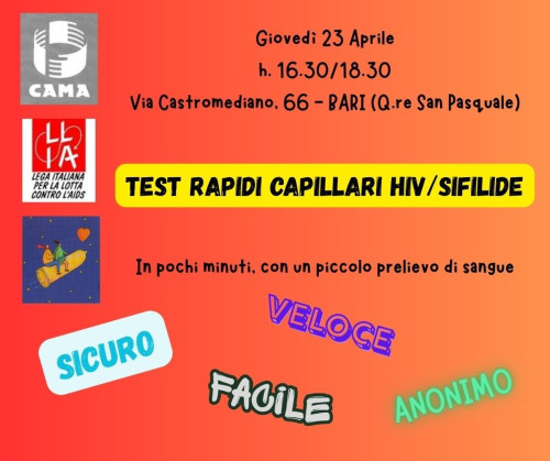 Test rapidi capillari HIV/SIFILIDE: prevenzione sempre!
