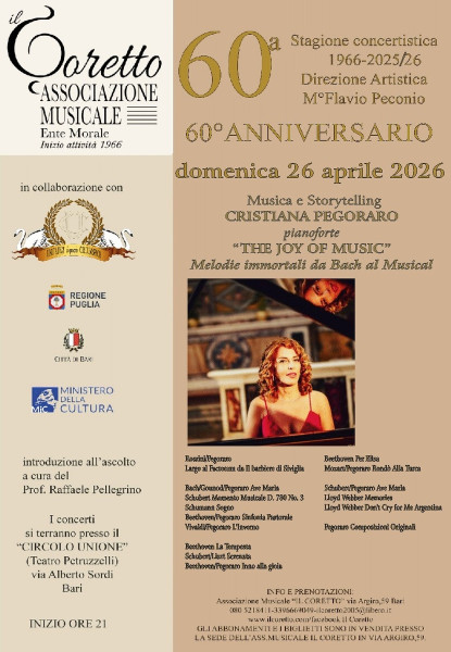 PIANISTA CRISTIANA PEGORARO THE JOY OF MUSIC MELODIE IMMORTALI DA BACH AL MUSICAL