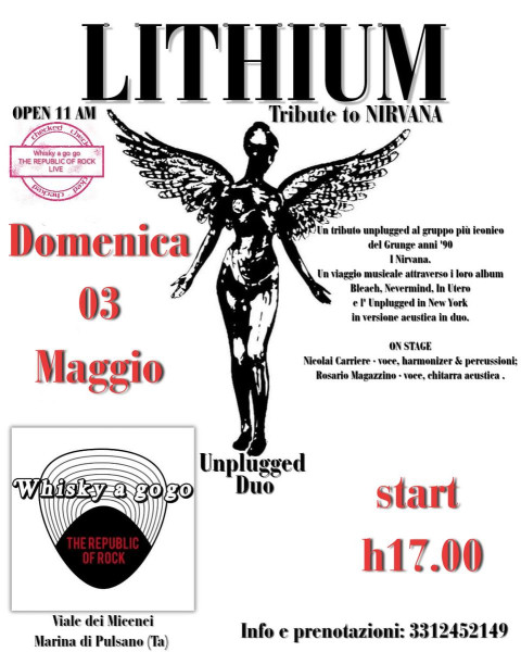 SPRING SUNDAY AFTERNOON ROCK LIVE 2026 LITHIUM - Tribute to Nirvana Unplugged Duo #LIVE@Whisky a go go The Republic of Rock - Marina di Pulsano (Ta)