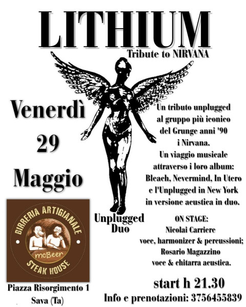 LITHIUM - Tribute to Nirvana Unplugged Duo LIVE@McBeer Birreria Artigianale Steak House - Sava (Ta)