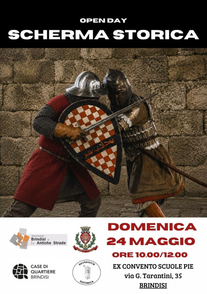 A Brindisi, un open day di scherma storica nel suggestivo chiostro dell'Ex Convento delle Scuole Pie