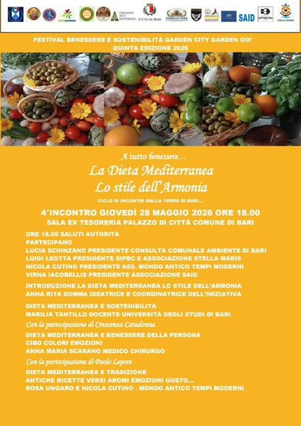 LA DIETA MEDITERRANEA: 4° INCONTRO A BARI LA DIETA MEDITERRANEA: 4° INCONTRO A tutto benessere