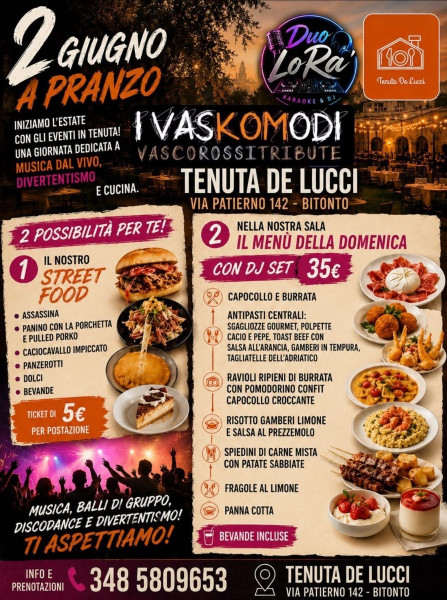 Pranzo in Festa  Live (I Vaskomodi) & Dj, Discodance Balli di gruppo