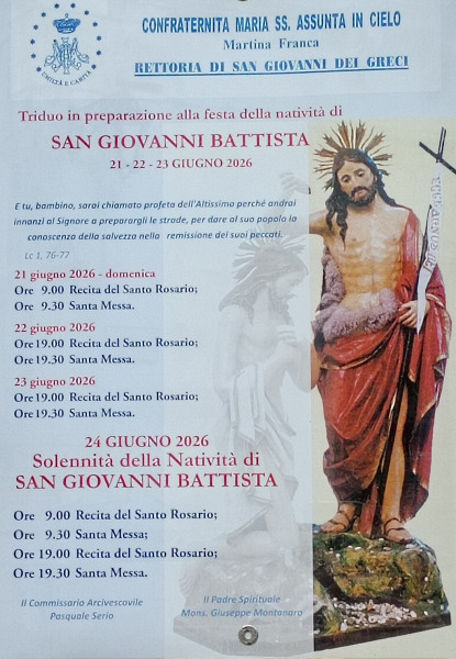 Festa di San Giovanni Battista e apertura della chiesetta San Giovanni dei Greci