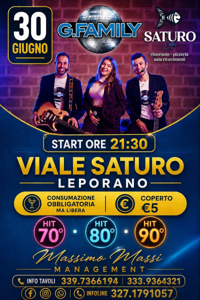 Musica  live 70 80 90  con la G.FAMILY BAND A LIDO SATURO