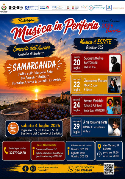 DAL CONCERTO DELL'AURORA ALLE NUOVE VOCI DEL CANTAUTORATO ITALIANO: A BARLETTA TORNA LA RASSEGNA "MUSICA IN PERIFERIA" di SOUNDIFF