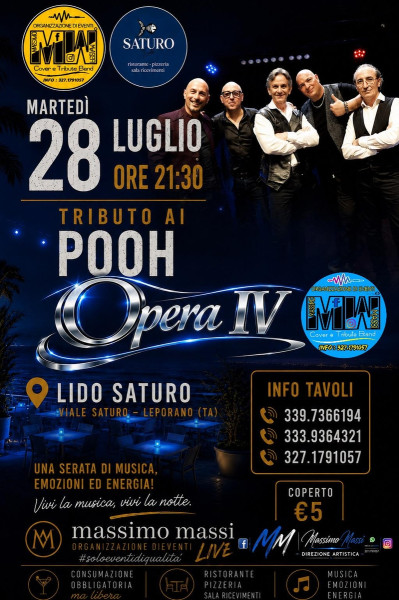 OPERA IV TRIBUTO POOH SULLA SPLENDIDA TERRAZZA DI LIDO SATURO
