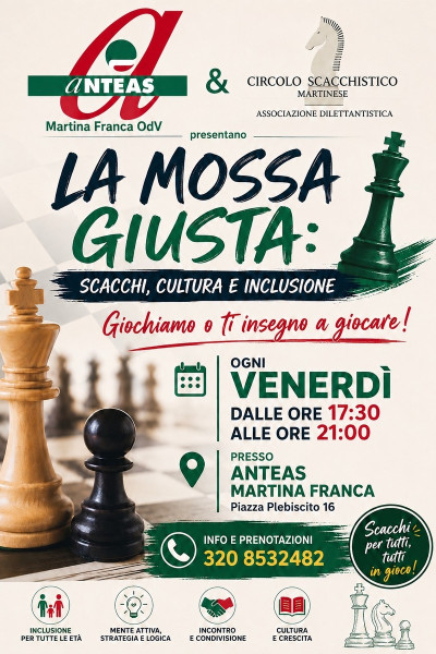 La mossa giusta. Progetto Intergenerazionale degli Scacchi In collaborazione: - ANTEAS OdV e -ASD Circolo Scacchistico Martinese