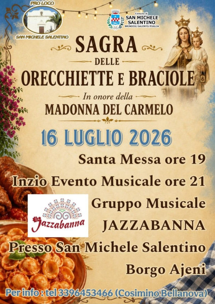 Sagra delle orecchiette e braciole per la Madonna del Carmelo e pizzica con gli "Jazzabanna"
