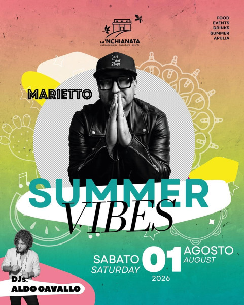 Summer Party esplosivo con Marietto Dj & Aldo Cavallo resident, sabato 1 agosto a La’nchianata di Torricella (Ta)