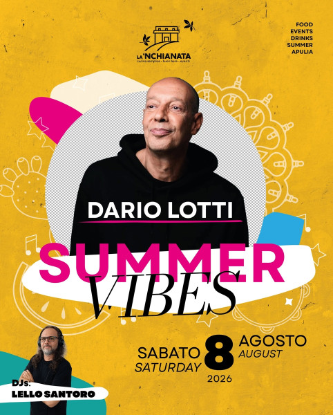 Evento speciale con Dario Lotti Dj & Lello Santoro resident, sabato 8 agosto a La’nchianata di Torricella (Ta)
