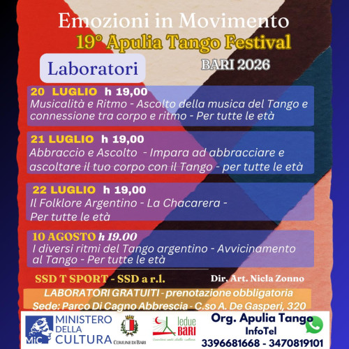 Laboratori Gratuiti Emozioni in movimento -XIX Apulia Tango Festival