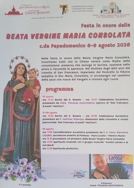 Festa della Beata Vergine Maria Consolata in contrada Papadomenico e concerto di "Aurelio Larosa e la sua band"