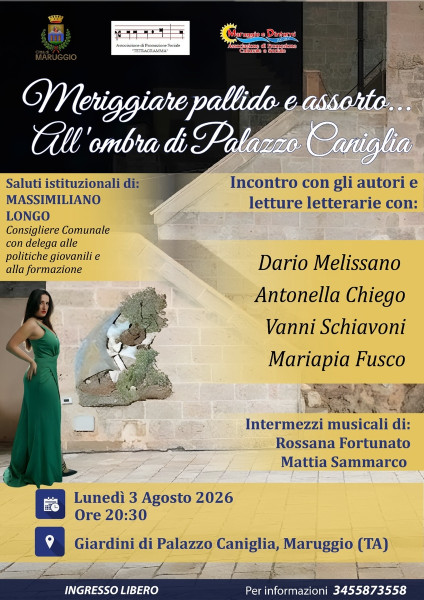 "Meriggiare pallido e assorto..." diventa un viaggio tra parole, emozioni e musica in una delle cornici più suggestive di Maruggio, lunedì 3 agosto