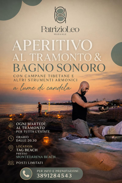 Aperitivo al tramonto & bagno sonoro in spiaggia con campane tibetane a lume di candela