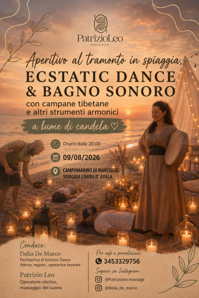 Aperitivo al tramonto , ecstatic dance & bagno sonoro con campane tibetane a lume di candela