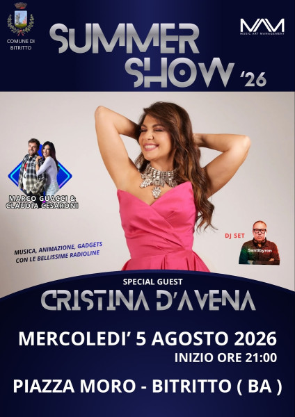 Cristina D'avena Ospite del Summer Show 2026