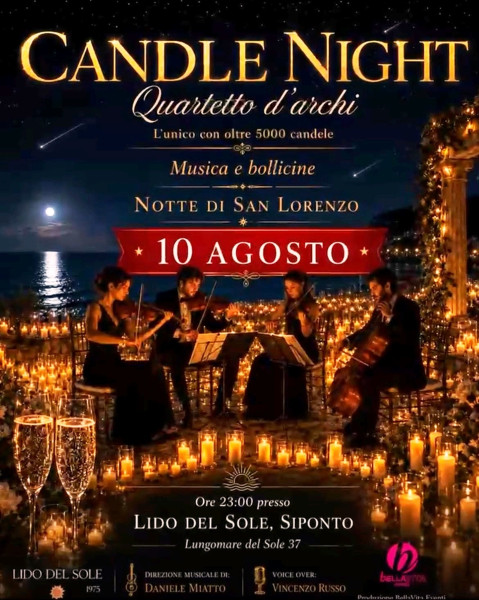 Candle Night, a Siponto nella notte di San Lorenzo un concerto di archi con 5000 candele
