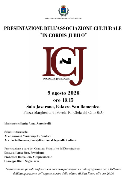 Presentazione Associazione In Cordis Jubilo e Concerto di organo e Canto Gregoriano