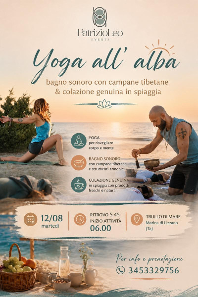 YOGA ALL’ ALBA BAGNO SONORO con Campane Tibetane & COLAZIONE  Genuina in Spiaggia