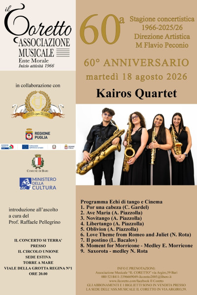_KAIROS QUARTET IN CONCERTO A TORRE A MARE "ECHI DI TANGO E CINEMA"__