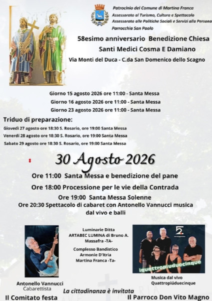58esimo anniversario Benedizione Chiesa Santi Medici Cosma e Damiano