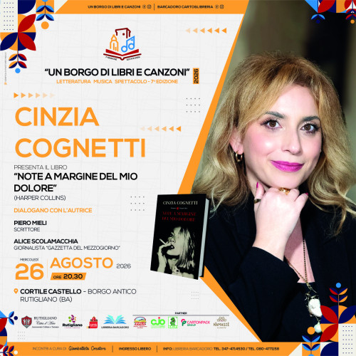 CINZIA COGNETTI ospite del Festival letterario e musicale UN BORGO DI LIBRI E CANZONI - 7a edizione