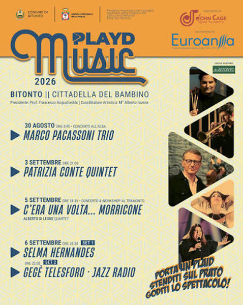 Torna PlayDMusic: da 30 agosto a 6 settembre quattro concerti alla Cittadella del Bambino