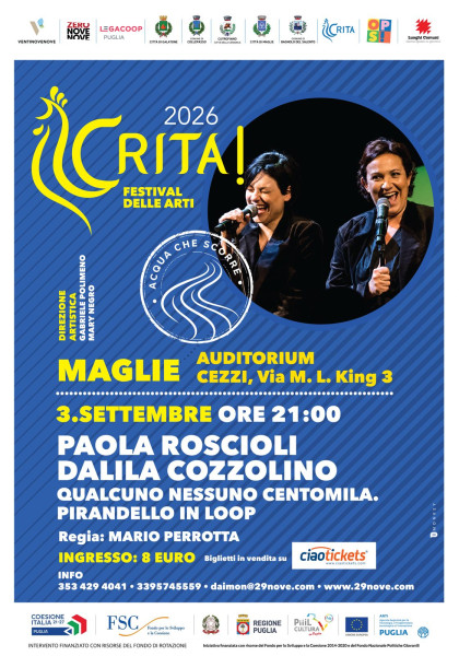 CRITA – Festival delle arti: Paola Roscioli, Dalila Cozzolino, Andrea Pennacchi e Gnut
