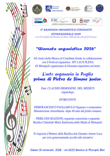Giornata  organistica "L'Arte organaria in Puglia prima  di P.De Simone J.