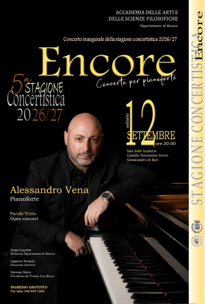 Alessandro Vena inaugura la nuova stagione concertistica con Encore