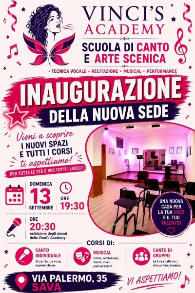 Sava torna a cantare e a sognare: riapre in Via Palermo la Vinci's Academy, tra musica, teatro e inclusione.