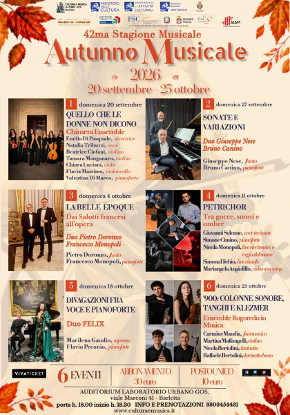 AUTUNNO MUSICALE 2026 - 42ª Stagione Musicale dell’Associazione Cultura e Musica G. Curci ETS