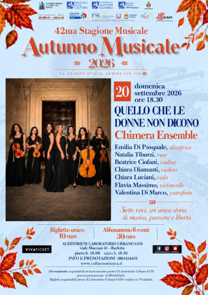 AUTUNNO MUSICALE - 'QUELLO CHE LE DONNE NON DICONO' - CHIMERA ENSEMBLE