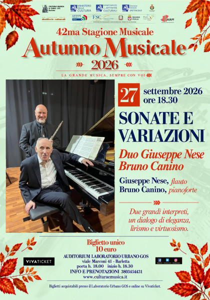 AUTUNNO MUSICALE - 'SONATE E VARIAZIONI' - DUO GIUSEPPE NESE - BRUNO CANINO