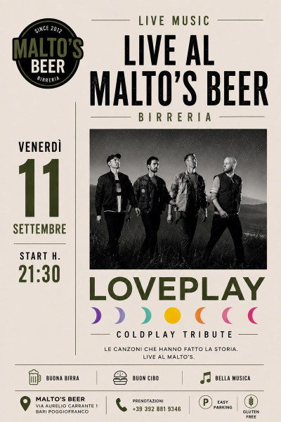 Loveplay COLDPLAY tribute live al Malto's