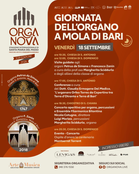 Giornata dell’Organo con Margherita Sciddurlo, Luigi Morleo e Ensemble Filarmonica Bitontina