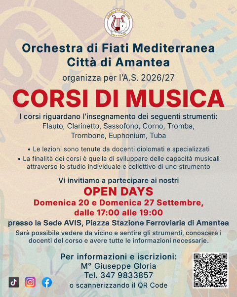 OPEN DAYS: Presentazione dei Corsi Musicali
