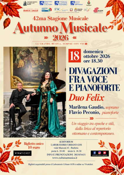 AUTUNNO MUSICALE - ' DIVAGAZIONI FRA VOCE E PIANOFORTE' - DUO FELIX